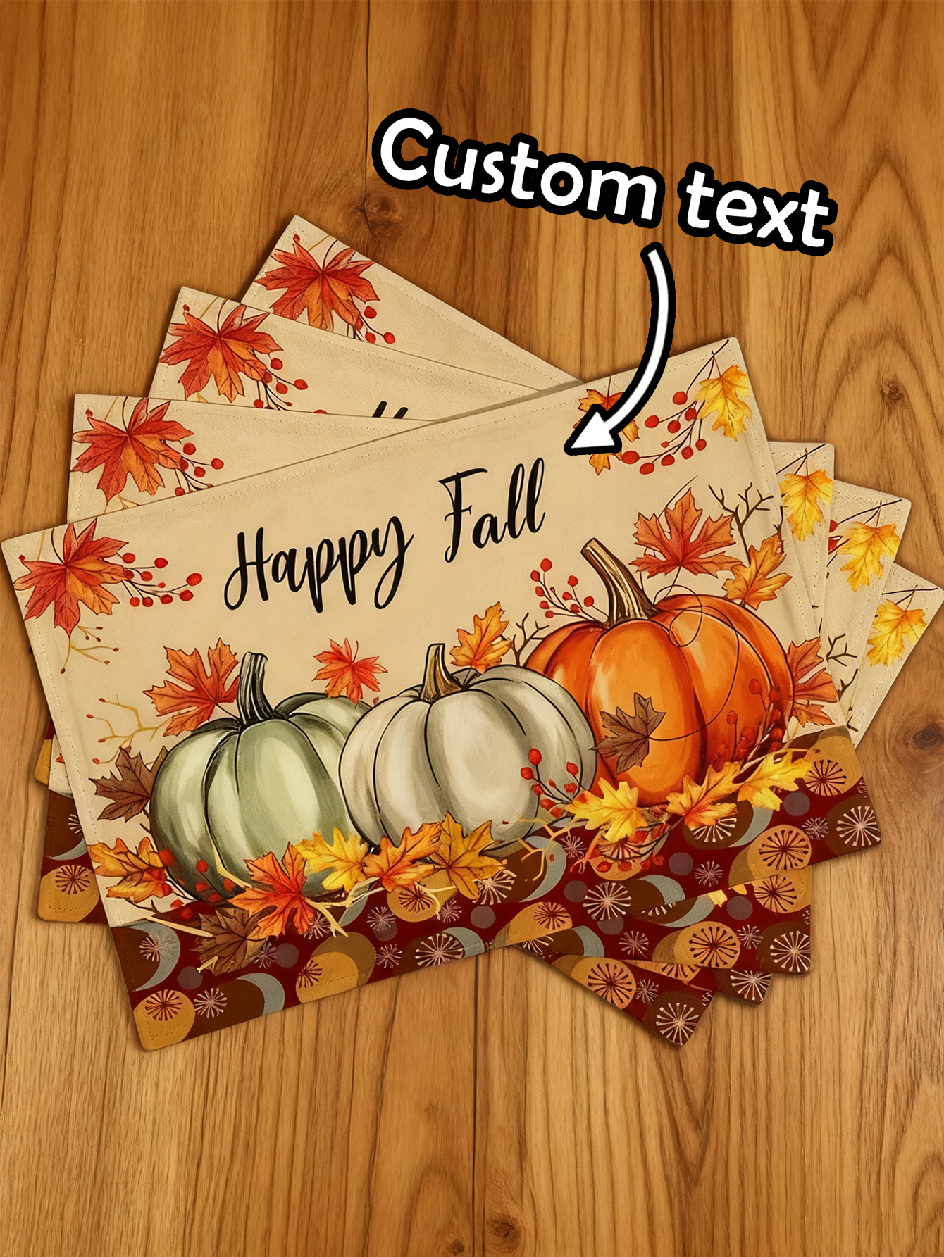 Custom Pumpkin and Maple Leaf Autumn Placemats